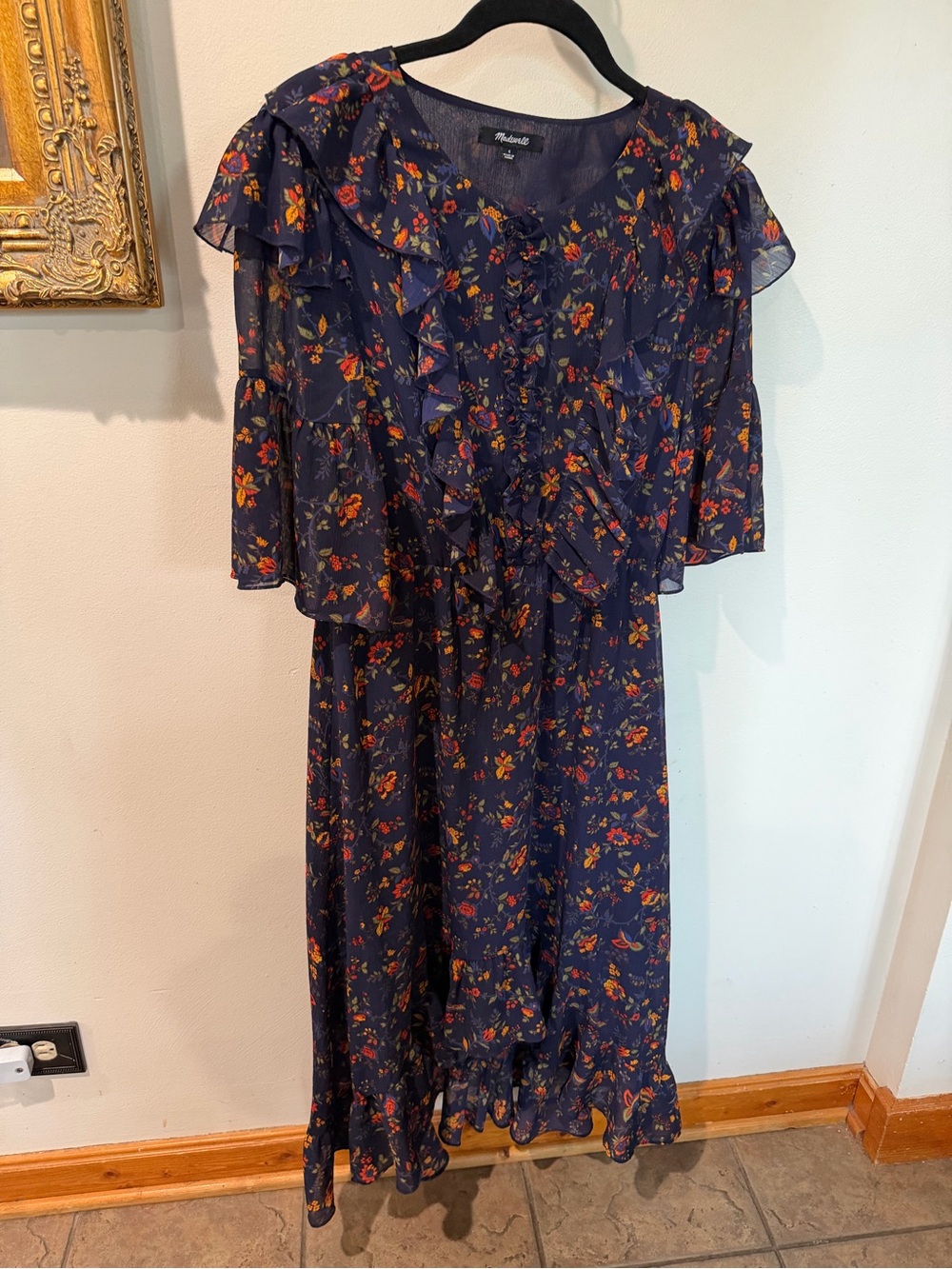 Madewell Navy Floral Tie-Front Maxi Dress